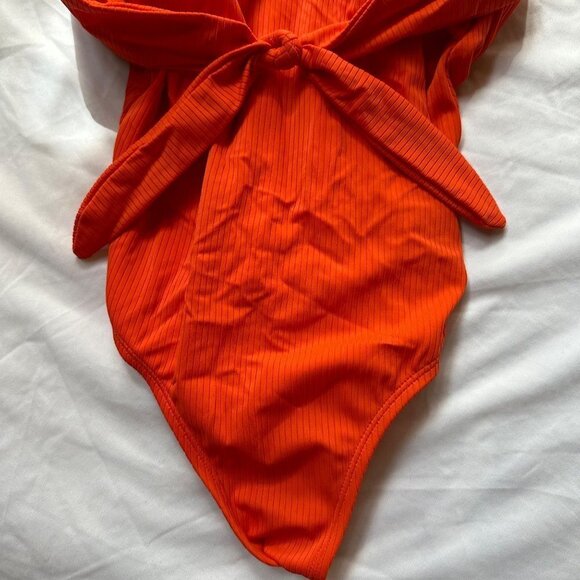 Xhilaration Orange One Piece Front Bow Detail Cheeky Swimsuit Size Small - Picture 3 of 8